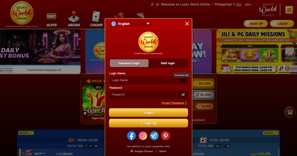 how to register and login guide at luckyworld online casino